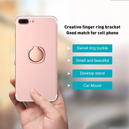 [2 Pack] Matte Rounded Corners Ultra-thin Cell Phone Ring Holder Stand,360 Degree Rotation and 180 Degree Adjustable Finger Ring Kickstand with Frosted Metal Phone Grip (Rose Gold)
