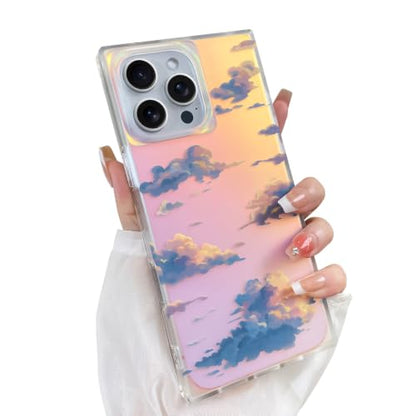 Cute Rectangle Case for iPhone 16 Pro Case, Iridescent Clouds | Twilight Sun Set Sky Pattern Design, Aesthetic Girly Matte Glitter Protective Phone Cover for Women Girls - size: iPhone 16 Pro