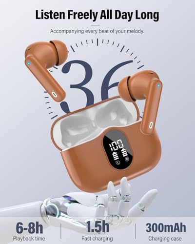Wireless Earbuds, Bluetooth 5.4 Headphones Bass Stereo/Clear Calls, Brown - color: Brown