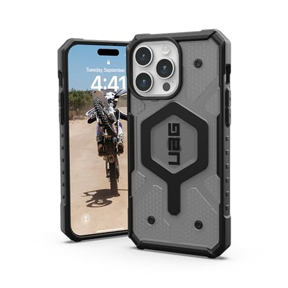URBAN ARMOR GEAR UAG Case [Updated Version] Compatible with iPhone 15 Pro Max Case 6.7" Pathfinder Clear Ash/Black Built-in Magnet Compatible with MagSafe Charging Rugged Transparent Protective Cover - color: Ash/Black