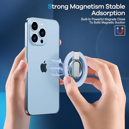 Blue Ergonomic Phone Ring Holder iPhone 11 12 13 14 15 16 17 Pro Max Magnetic Wireless Charging 360 Rotation Anti-Slip Grip Adjustable Kickstand Samsung Galaxy Pixel Foldable Secure Finger Loop - color: Blue Metal Holder