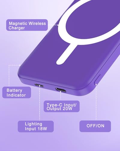 podoru for MagSafe Power Bank 5000mAh, Ultra-Slim Magnetic Portable Charger - color: Demon Purple