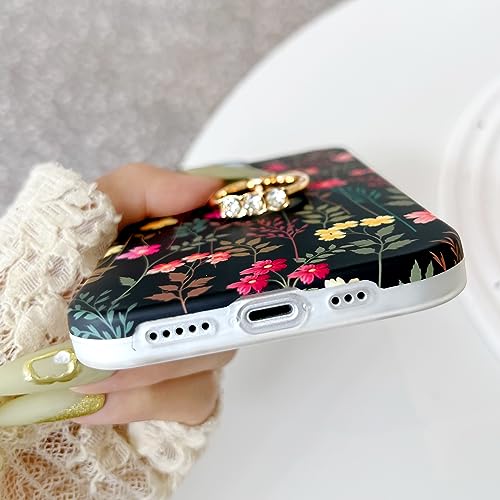 Qokey for iPhone 13/14 6.1" Case, Cute Garden Flowers Design for Girls Women, Matte Pattern Soft Shockproof TPU Anti-Scratch Phone Cover, Black Mixed Floral - color: Rattan