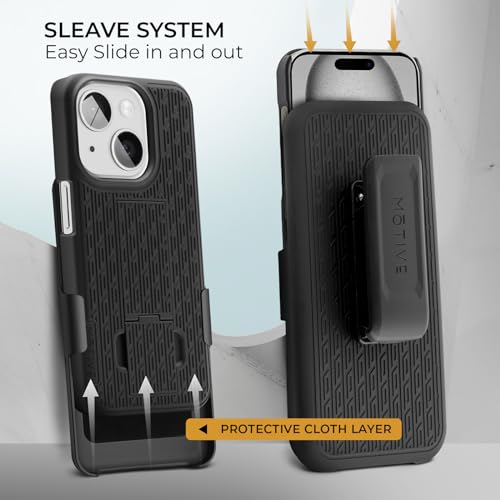 MOTIVE for iPhone 15 Plus Case with Belt Clip, Rigid, Kickstand | 6.7" | Ranger v1 Series, Black, 360° holster, open-top/open-bottom port access, textured grip, slim - size: iPhone 15 Plus