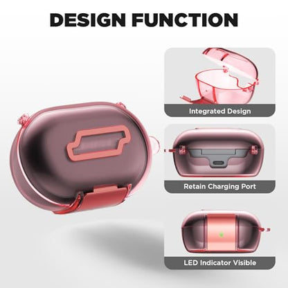 for Bose New QuietComfort Earbuds Case (2024), TPU Protective Cover with Phone Holder Stand & Double Safety Lock, Supports Wireless Charging, Includes Carabiner and Cleaning Pen (Transparent Pink) - color: Transparent Pink