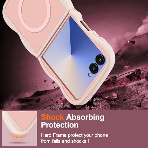 UEEBAI Magnetic for Samsung Galaxy Z Flip 7 5G Case, Compatible with MagSafe, Transparent Wave Frame Design Case Soft Edge Cover Cute Clear Matte Shockproof Protective Phone Case, Pink - color: Pink, size: Samsung Galaxy Z Flip 7 5G