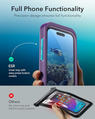 ESR Waterproof Phone Pouch for iPhone 13 Pro / 14 Pro / 15 Pro, Purple | Underwater Touch Sensitivity, IPX8 Floating Waterproof Cellphone Case with Lanyard, Dry Bag for Snorkeling - color: Purple