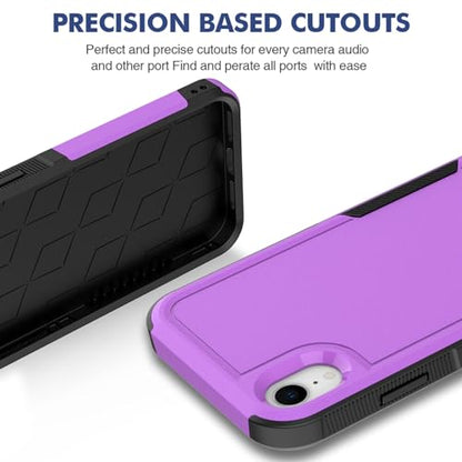 for iPhone XR Case: Dual Layer Protective Heavy Duty Cell Phone Case Shockproof Rugged Bumper Tough with Screen Protector - 16ft Military Grade Drop Tested for Appple iPhone XR (6.1 inch), Purple - color: Purple (PC) + Black (TPU)