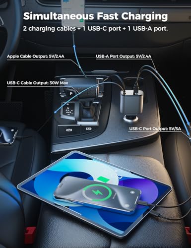 [Upgraded] SUPERONE Retractable Car Charger 4 in 1 Fast Car Phone Charger - color: Gray
