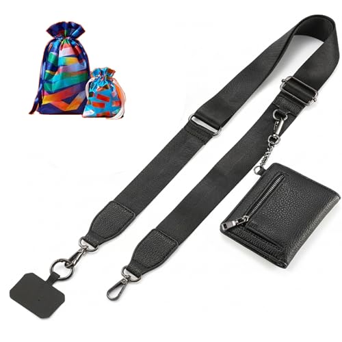 Diaclara Clip and Go Phone Lanyard for Women - Adjustable Crossbody Strap with Zipper Pouch & Leather Wallet - Valentine‘s Day Gift for Her, Mom, Girlfriend - Compatible with All Phones (Black) - color: Black