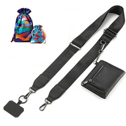 Diaclara Clip and Go Phone Lanyard for Women - Adjustable Crossbody Strap with Zipper Pouch & Leather Wallet - Valentine‘s Day Gift for Her, Mom, Girlfriend - Compatible with All Phones (Black) - color: Black
