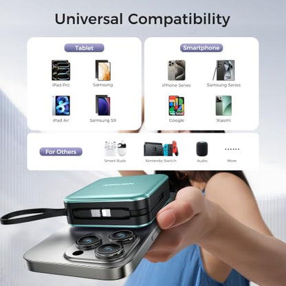 10000mAh Portable Charger Power Bank Built in Cables&Wall Plug - color: Green