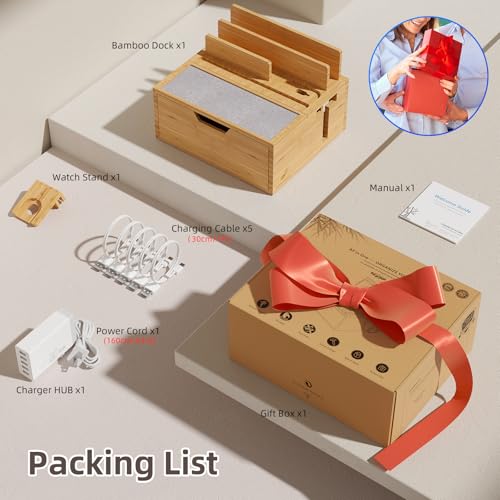 Pezin & Hulin Charging Station Dock with Charger HUB and Cables-Natural - color: Natural (With Charger)