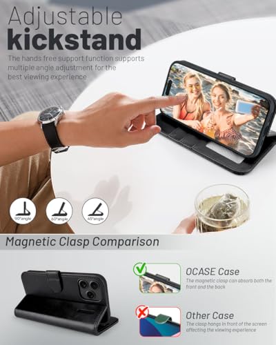OCASE Compatible with iPhone 17 Pro Wallet Case, PU Leather Flip Folio Case with Card Holders RFID Blocking Kickstand [Shockproof TPU Inner Shell] Phone Cover 6.3 Inch 2025, Black - color: Black