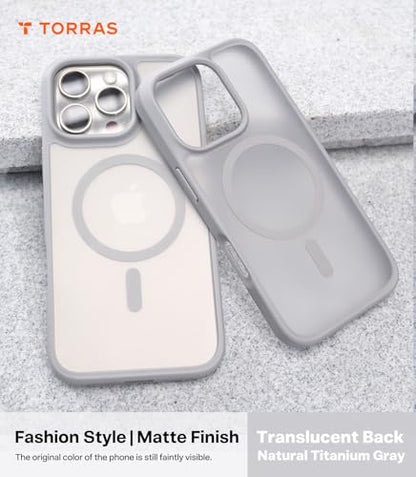 TORRAS Stronger Magnetic for iPhone 16 Pro Case, Translucent Titanium Gray | Compatible with MagSafe, Military Grade Drop Protection, Shockproof Airbag, Camera Control, Color Button, Slim Anti-Scratch - color: Natural Titanium Gray