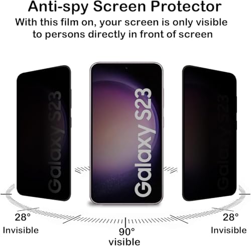 CJY For Samsung Galaxy S23 Privacy Screen Protector, 2+2 Pack Tempered Glass with Camera Lens Protector, 9H Hardness, Fingerprint Compatible, Case Friendly, Anti-Spy HD Glass - color: Samsung Galaxy S23 Privacy