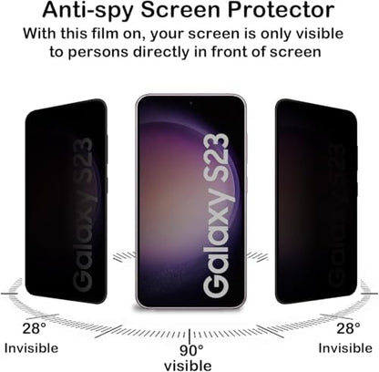 CJY For Samsung Galaxy S23 Privacy Screen Protector, 2+2 Pack Tempered Glass with Camera Lens Protector, 9H Hardness, Fingerprint Compatible, Case Friendly, Anti-Spy HD Glass - color: Samsung Galaxy S23 Privacy
