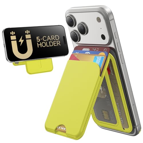 TWZKG for MagSafe Wallet, 5-Card Holder with Stand for Phone Case - color: Fluorescent Yellow