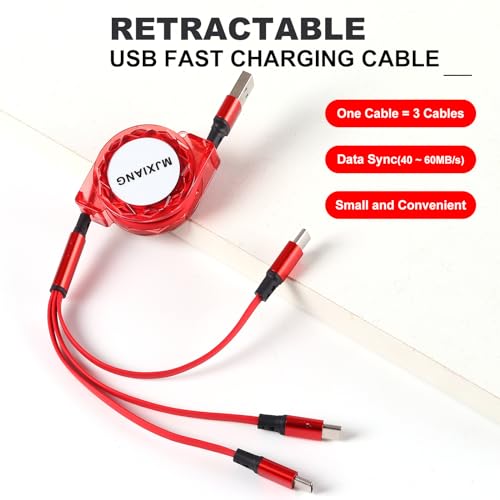 Multi USB C Retractable Cable 3 in 1, 3.3FT/2Pack QC 3.0 Fast Charging Cord