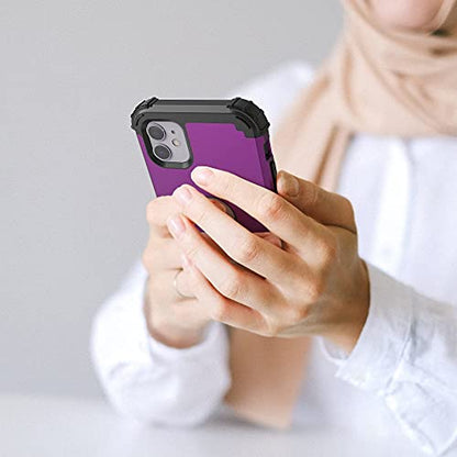 IDweel for iPhone 11 Case with Tempered Glass,Hybrid 3 in 1 Shockproof Slim Heavy Duty Protection Hard PC Cover Soft Silicone Bumper Full Body Case for iPhone 11 6.1 Inch, Navy Purple - color: Navy Purple