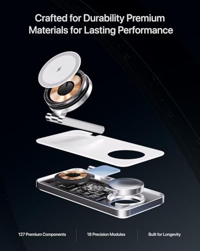 Intoval 3-in-1 Foldable Wireless Charging Station, Qi2 Certified 15W Ultra Fast Wireless Charger for Magsafe, Magnetic Charger Stand for iPhone 17/16/15/14/13/12, Apple Watch & AirPods.(White) - color: White