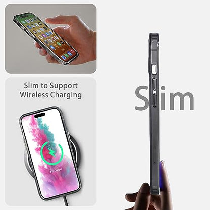 JJGoo Compatiable with iPhone 15 Plus Case Clear, Transparent Shockproof Phone Case, Slim Anti-Scratch Hard PC Back Protective Cover Bumper, Transparent Black - color: Transparent Black