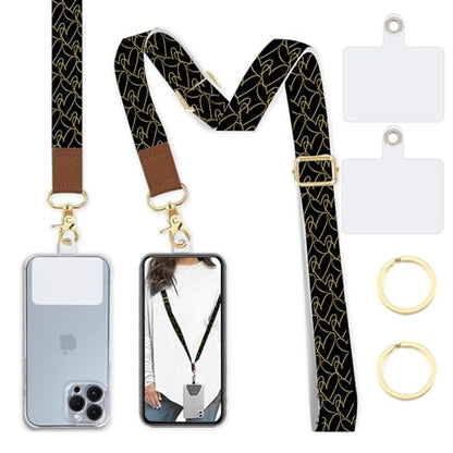 Phone Lanyard Wrist Strap Crossbody Adjustable, Cell Phone Lanyard for Around The Neck Shoulder Wristlet Strap - color: Doodle Hearts