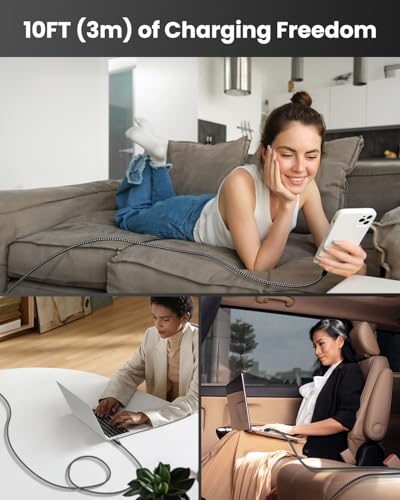 SwaggWood 60W USB C to USB C Cable 10ft 3 Pack Fast Charging Braided Cord