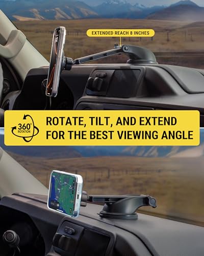Scosche MagicMount MS Flip MagSafe Phone Stand, Magnetic Cell Phone Holder for Car Windshield/Dashboard, Suction Cup Phone Mount Compatible with iPhone 17 16 15 14 13 12 and More with MagSafe Ring
