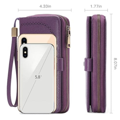 GAEKEAO Leather Credit Card Holder Wallet for Women RFID Blocking Large Capacity Bifold Zipper Card Case Organizer with Wristlet 45 Slots - color: Purple