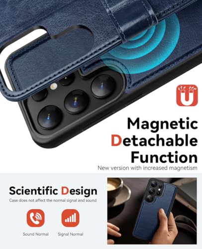 OCASE for Samsung Galaxy S25 Ultra Detachable Wallet Case, Blue | 2-in-1, Card Holder, RFID Blocking, Stand, Wrist Strap, Shockproof, Wireless Charging, Magnetic, PU Leather Flip Phone Cover - color: Blue, size: Samsung Galaxy S25 Ultra