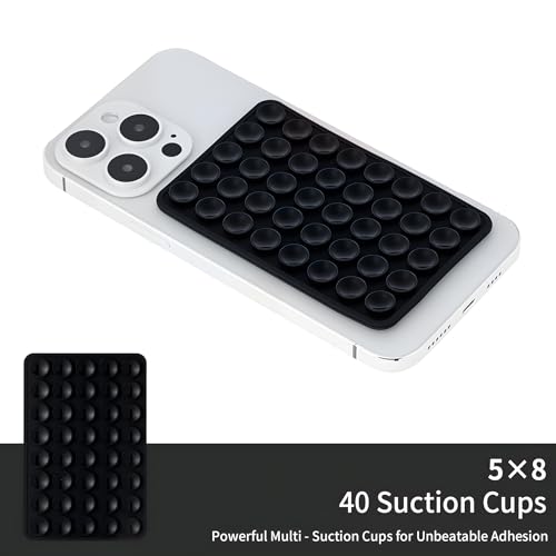 SHENGXIN 2 Pack Silicone Double-Sided Suction Grip – 40 Cups per Side, Strong Hold for iPhone, Galaxy, Pixel, Android – Hands-Free for Selfies & Videos (Black) - color: Black