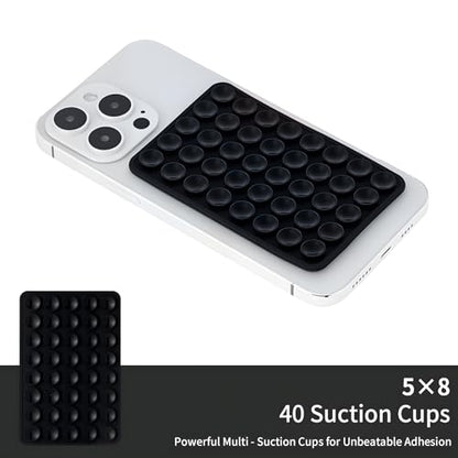 SHENGXIN 2 Pack Silicone Double-Sided Suction Grip – 40 Cups per Side, Strong Hold for iPhone, Galaxy, Pixel, Android – Hands-Free for Selfies & Videos (Black) - color: Black