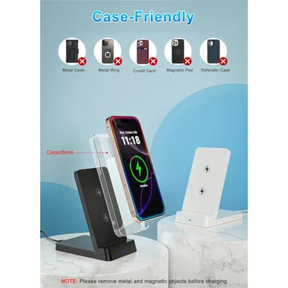 Double Coil Wireless Charger Foldable Phone Holder Stand for iPhone 17 16 15 14 13 12 Pro Max Samsung Xiaomi Fast Charging Station (Black with Cable)