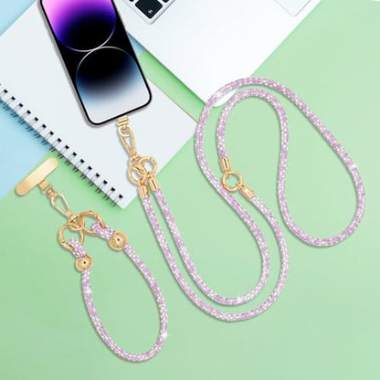 Crystal Phone Strap Crossbody and Wrist Lanyard, Anti Theft Layered & Wrist Strap Cell Phone Neck for Women - color: Purple