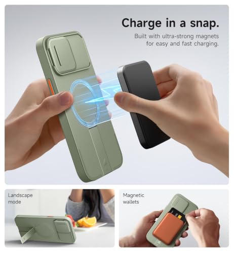 SURITCH for iPhone 13 Pro Max/12 Pro Max Case with Magnetic Camera Slide Cover and Adjustable Kickstand, Compatible with MagSafe, Shockproof Bumper Case Slim Protective Cover 6.7 Inch, Green - color: Green, size: IPhone 13 Pro Max/12 Pro Max-6.7"