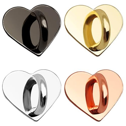 4 Pcs Phone Charm Hooks, Adhesive Metal Cell Phone Finger Grip Loops Stand, Heart Grip Rings Charm Holder, for DIY Cellphone Case Tablets Hanging Supplies(Black, Silver, Gold, Rose Gold)