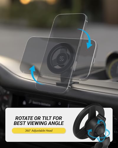 Scosche MagSafe Car Mount, Magnetic Dashboard Phone Holder for Car with 3M Adhesive Base, Strong Magnet Hold, 360° Rotatable Cell Phone Car Mount for iPhone 17/16/15/14/13/12, Includes Magnetic Ring - size: 1 Pack