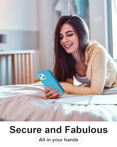 Compatible with iPhone 13& iPhone 14 Case [2 Screen Protectors ] Military Grade Full Body Cover, Heavy Duty Shockproof Drop Proof Protection Case 6.1"(Light Blue) - color: light blue
