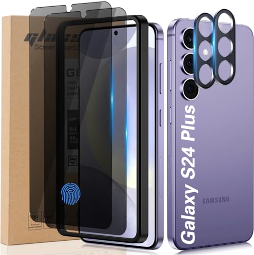 Samsung Galaxy S24 Plus/S24+ 6.7 Inch Privacy Screen Protector, 2X Anti-Spy Tempered Film + 2X Camera Lens Tempered Glass with Installation Tools[28° Anti-Spy][Support Fingerprint Unlock][Bubble Free] - size: S24 Plus
