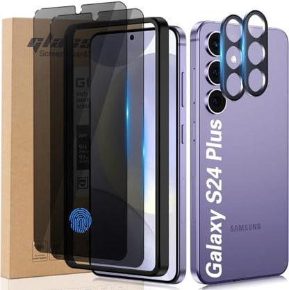 Samsung Galaxy S24 Plus/S24+ 6.7 Inch Privacy Screen Protector, 2X Anti-Spy Tempered Film + 2X Camera Lens Tempered Glass with Installation Tools[28° Anti-Spy][Support Fingerprint Unlock][Bubble Free] - size: S24 Plus