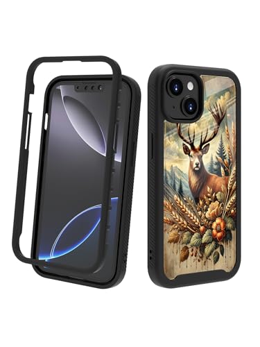 Compatible with iPhone 14 / iPhone 13 Case – Rugged Full-Body Protective Cover for Women Men Dual Layer Shockproof Bumper, Heavy-Duty Phone Case - Deer Flower Mountain 094 - color: Deer Flower Mountain 094