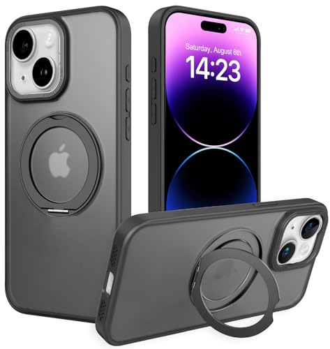 IYH 360° Rotatable Magnetic Case for iPhone 13,iPhone 14, Military-Grade Shockproof Phone Cover with Matte Translucent Back(Black) - color: Black, size: For iPhone 13/14