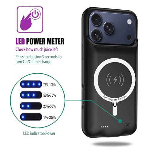 Wireless Charging Case for iPhone 17 Pro,10000mAh High Capacity Portable Rechargeable Extended Battery Case Qi Wireless Charging with iPhone 17 Pro (6.3 inch) Extended Battery Charger Case (Black) - size: iPhone 17 Pro (6.3 inch)
