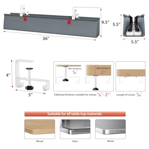 Univivi No Drill Under Desk Cable Management Tray, 36 inch Cable Management - color: Grey, size: 36"L x 5.5"W