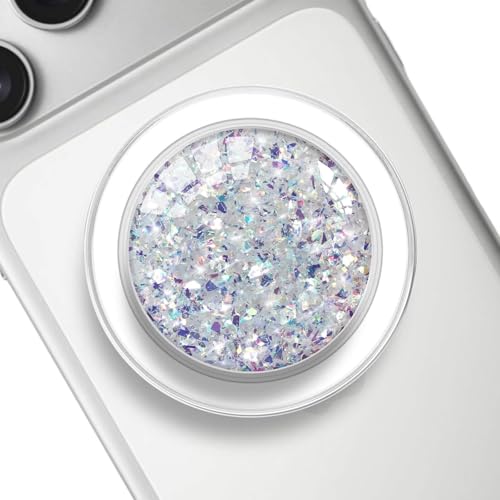 Transparent Magnetic Phone Grip Compatible with Magsafe，Collapsible Mobile Phones Stand Holder for Smartphone Tablet Cell Phone Accessory - Clear Crystal Irregular Purple Glitter - color: Purple Glitter