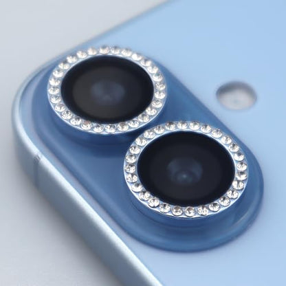 BONVAN for iPhone 17 Camera Lens Protector Bling Glitter Diamond Metal Crystal Tempered Glass Screen Accessories Rhinestones Lens Cover (Light Blue) - color: Light Blue