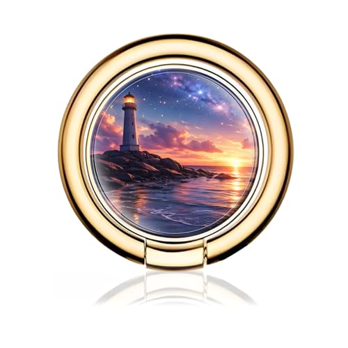 Cell Phone Ring Holder, Cute Metal Phone Grip Stand Finger Ring Kickstand, Flexible 360°Rotation Phone Tablet Case Accessories Compatible with Most Phones Lighthouse Ocean Sunset - color: Lighthouse Ocean Sunset