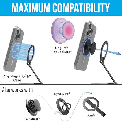 Aerostand: Thinnest Stand for MagSafe Cases and MagSafe PopSockets® - Fits in Any Pocket, Purse or Airplane Tray. Expands 30X, Tactical Zinc Alloy, Includes Travel Pouch. - Midnight