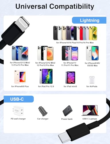 USB C to Lightning Cable [Apple MFi Certified] - 2Pack 6/10FT - Black - color: Black, size: 6ft+10ft
